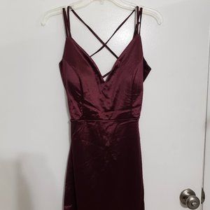 Madeline Satin Bodycon Mini Dress - L - Burgundy